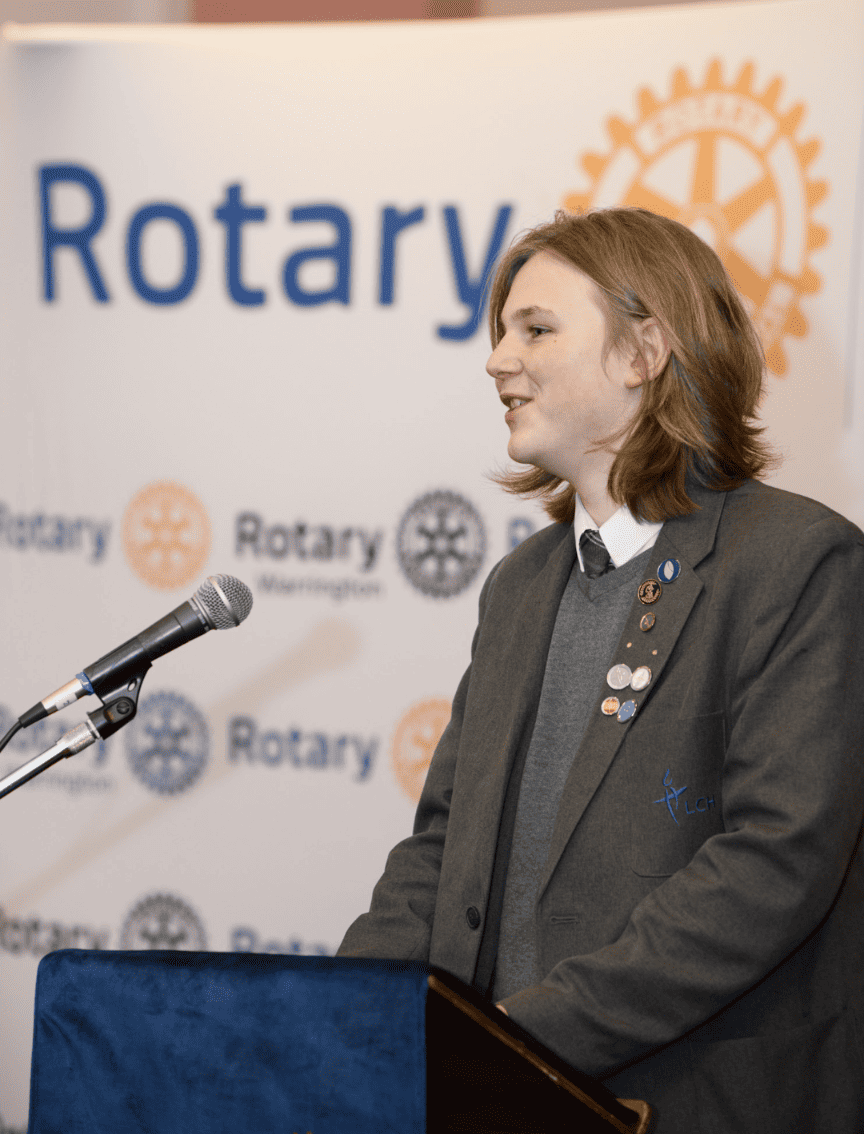 A student from Laurus Cheadle Hulme competes in the Rotary Youth Speaks District Heats in Warrington.