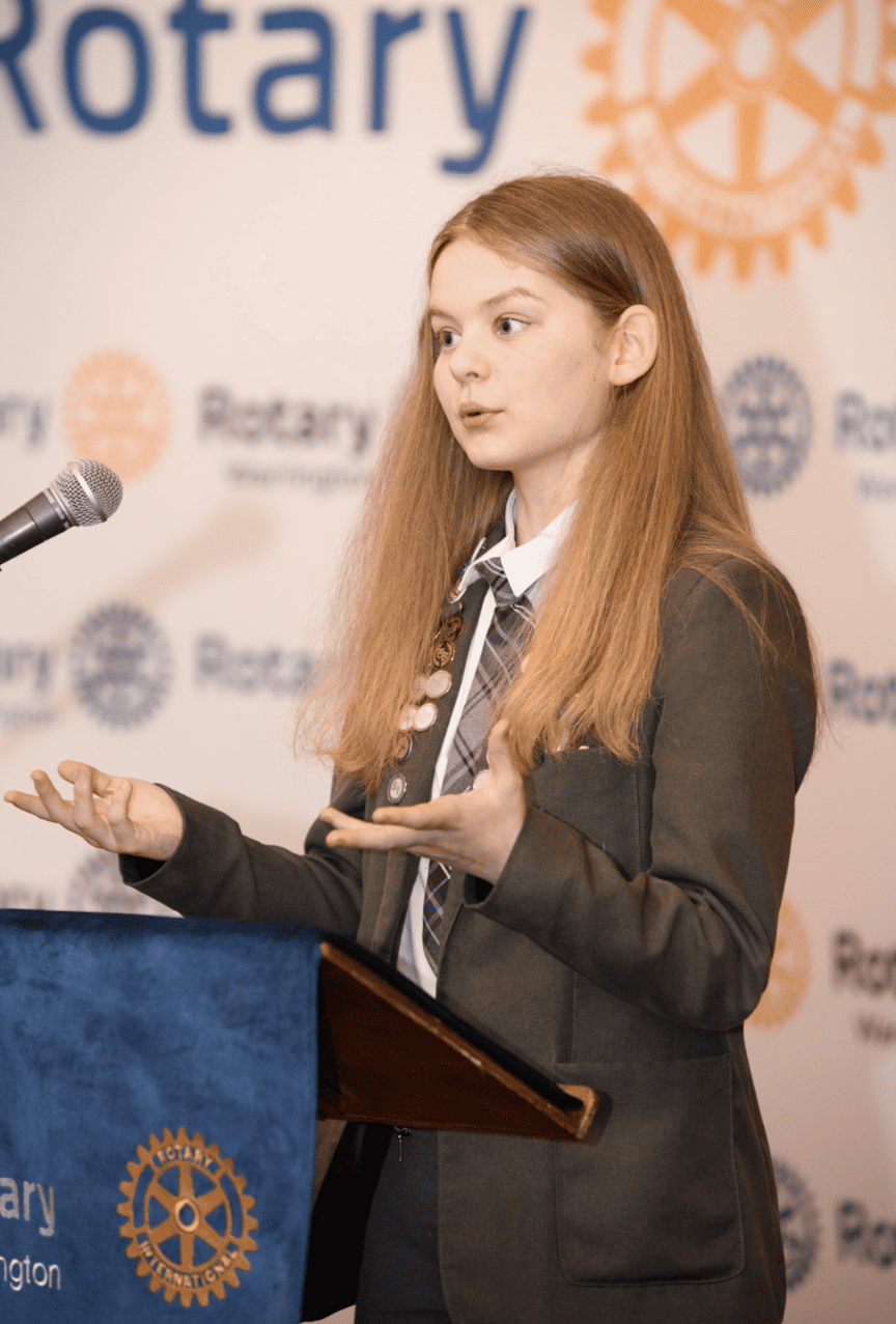 A student from Laurus Cheadle Hulme competes in the Rotary Youth Speaks District Heats in Warrington.