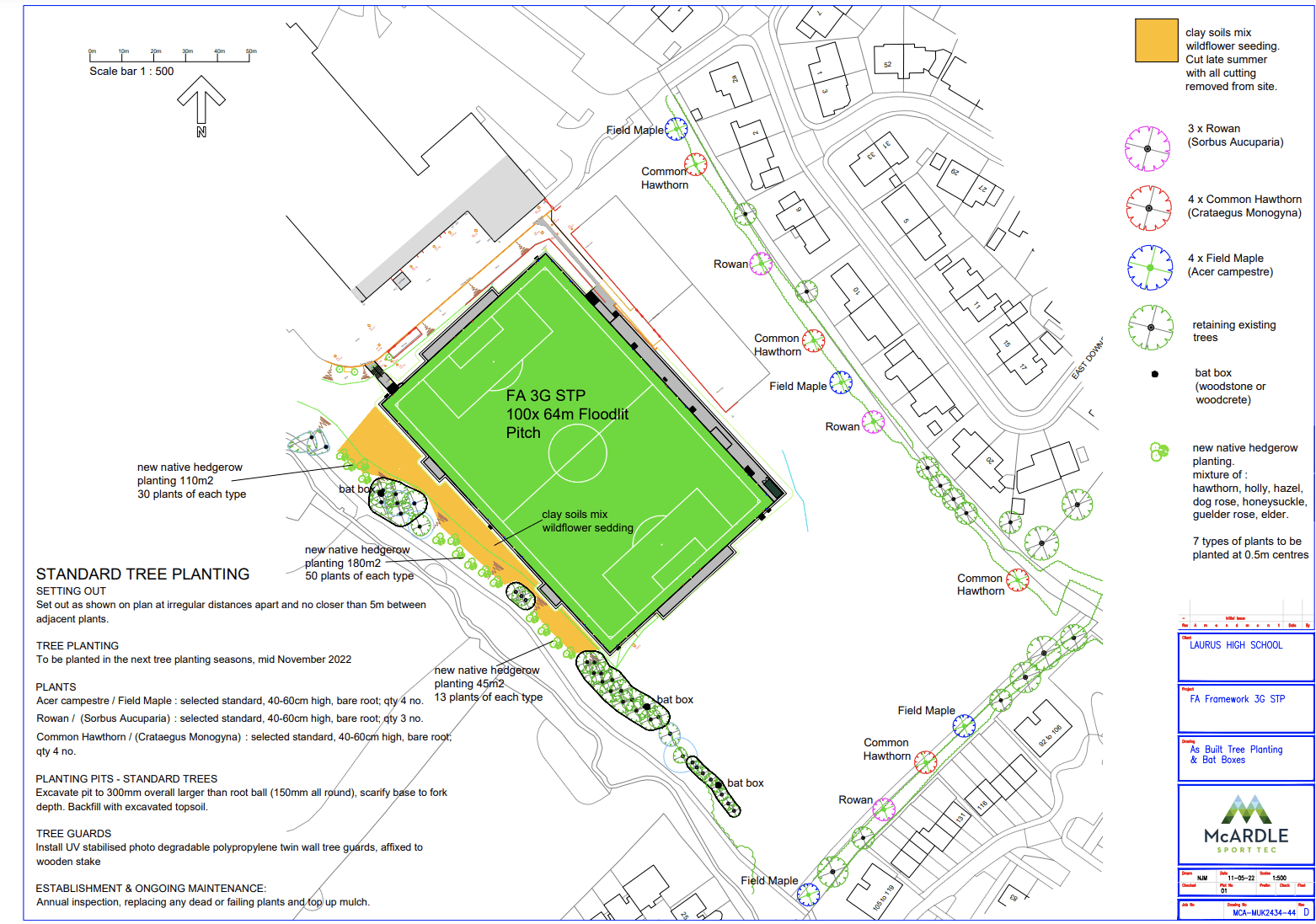 Tree planting proposal Proposed plan on where the trees will be planted around the 3G pitch.
